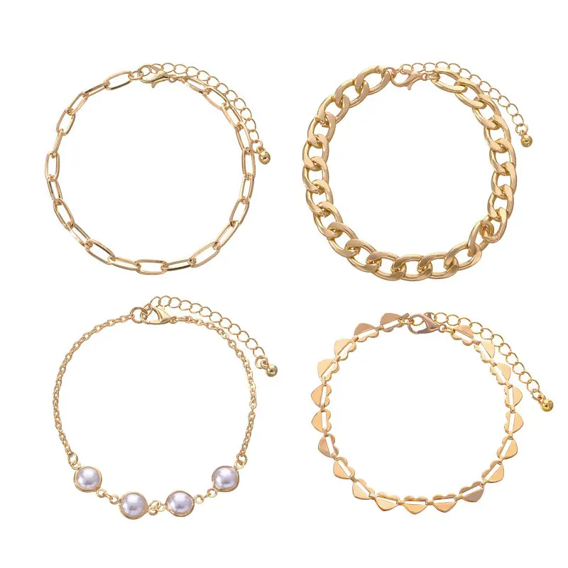 

Personalized Fashion Pearl Heart-Shaped Bracelet Women Trendy Temperament Metal Pendant Women Link Chain Hand Jewelry For Women