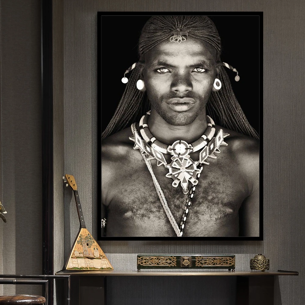 

African Woman Poster Canvas Prints Black and White Paintings for Interior Indian Black Man Pictures for Living Room Home