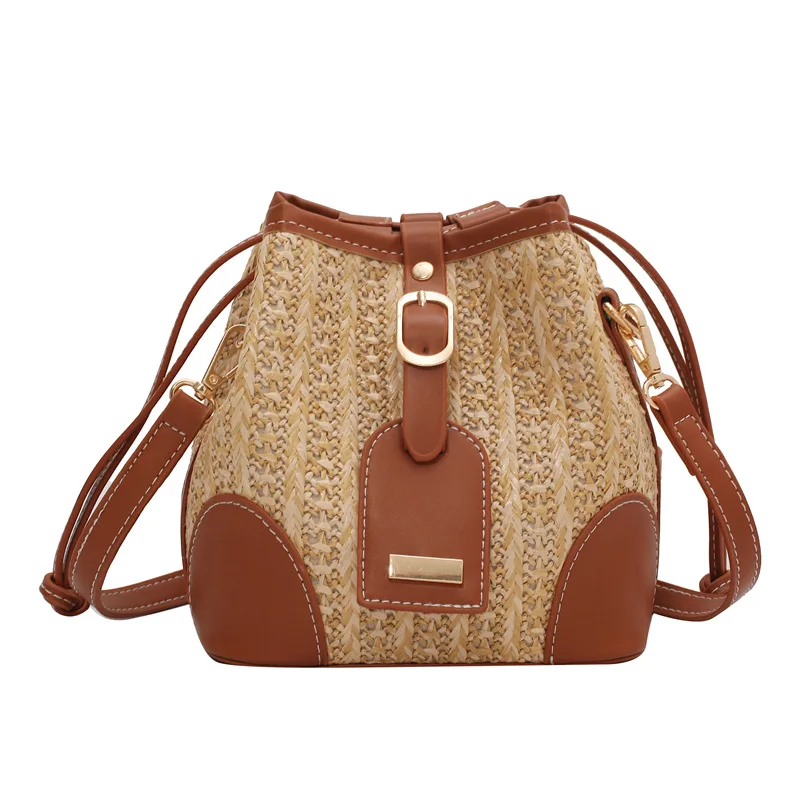 

Fashion Western Style Straw Woven Bag 2021 New Female Bag Simple and Casual Korean Single Shoulder Messenger Mini Bucket Bag