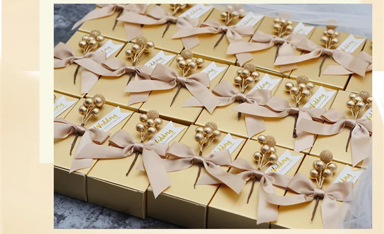 10 pcs Flower Candy Box with ribbon Wedding Favors and Gifts Boxes Bags for Guests Wedding Decoration Baby Shower Party Supplies