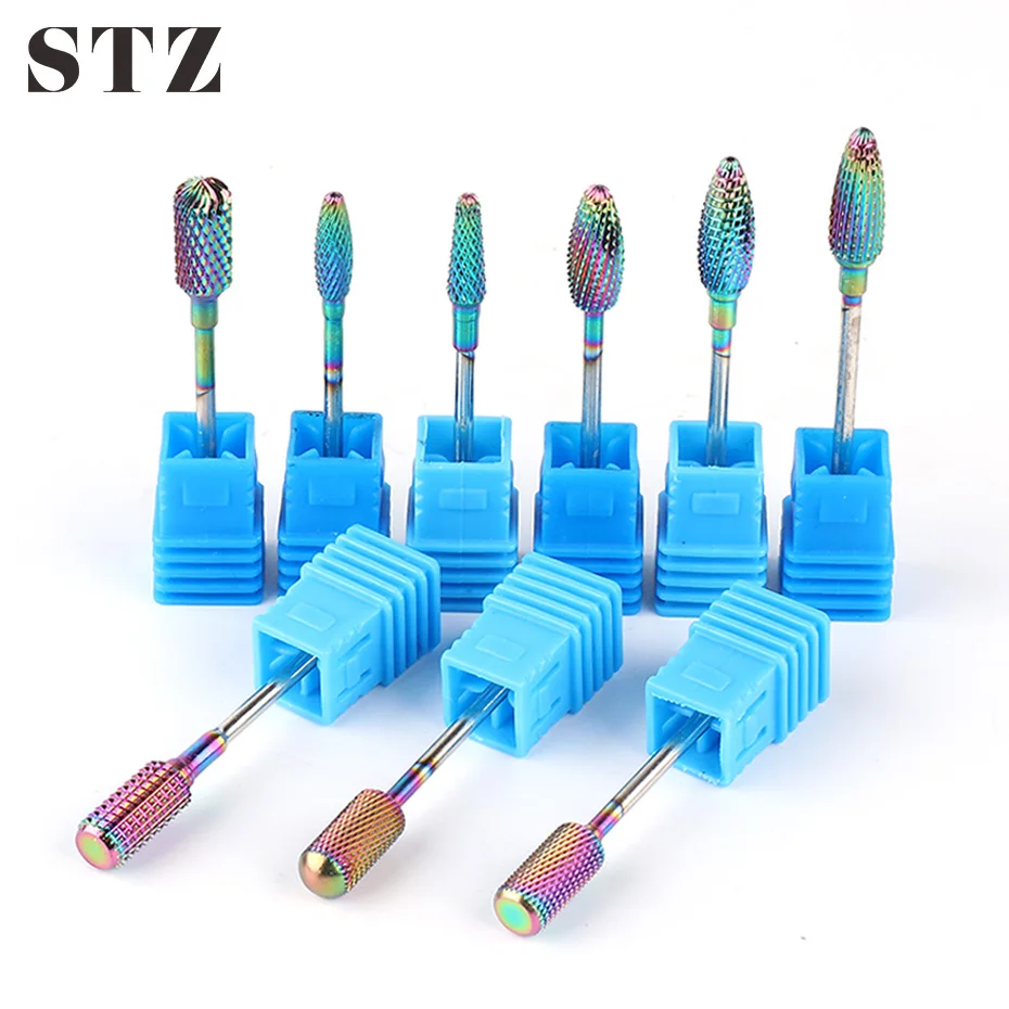 Фрезы для ногтей STZ вольфрамовые твердосплавные фрезы с синими радужными фрезами