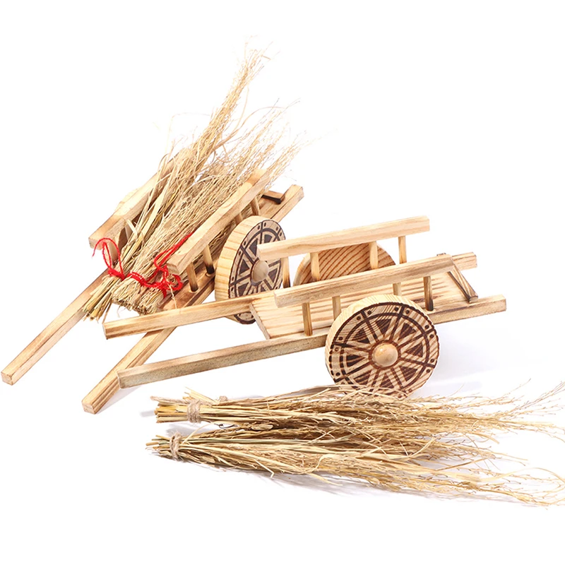 

1pcs 1:12 Dollhouse Miniature Wooden Pulling Cart Doll House Garden Farm Scooter Handcart Furniture Accessorie