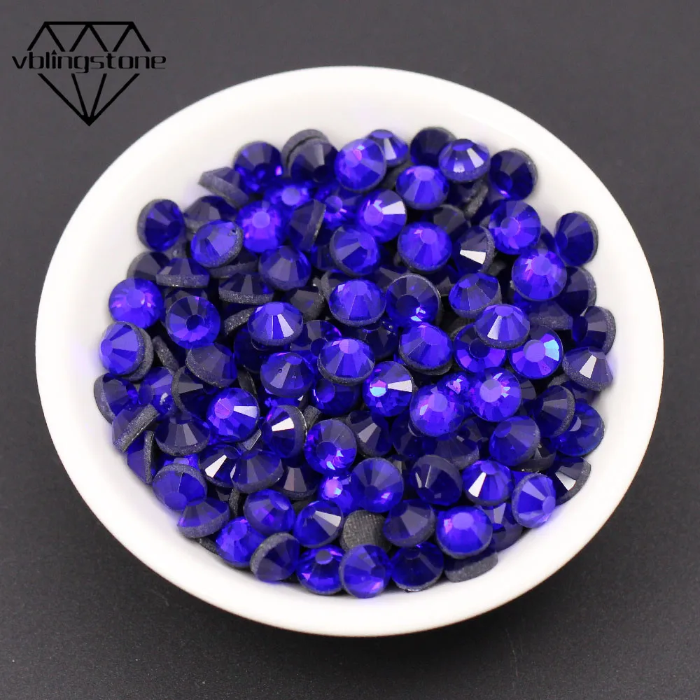 Сапфировые стразы с плоской задней частью горячей фиксацией стеклянные камни