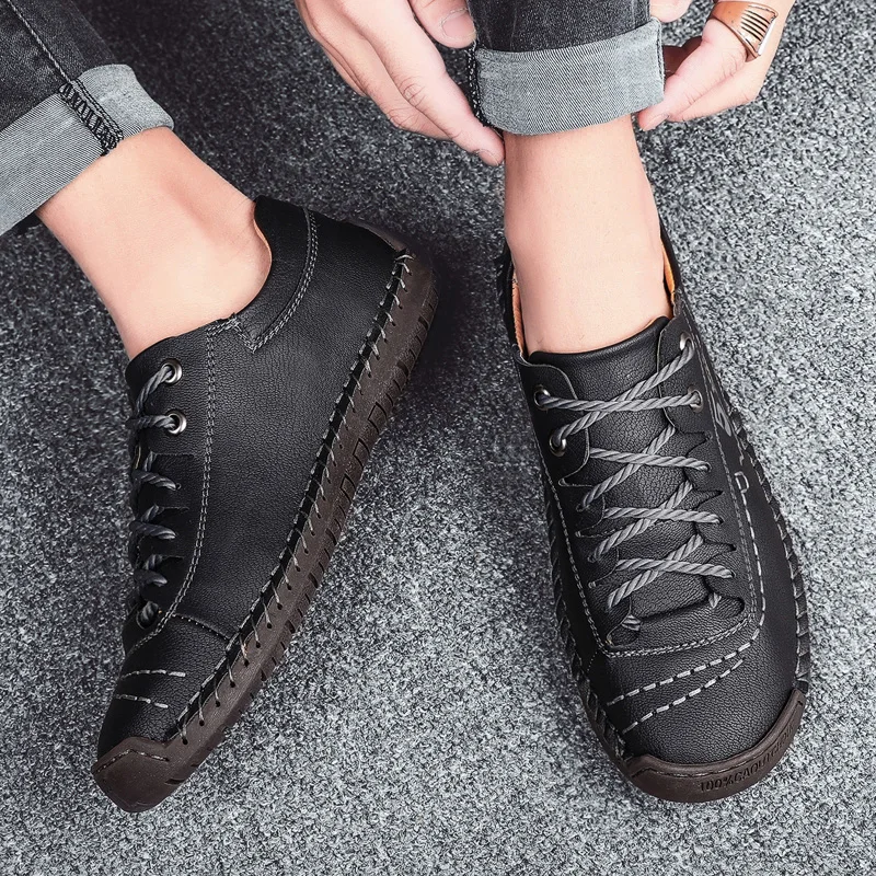 

Spring New Men Shoes Lace-Up Man Casual Shoes Moccasins Flats Shoes Male Quality Split Leather Loafers Man HC-690