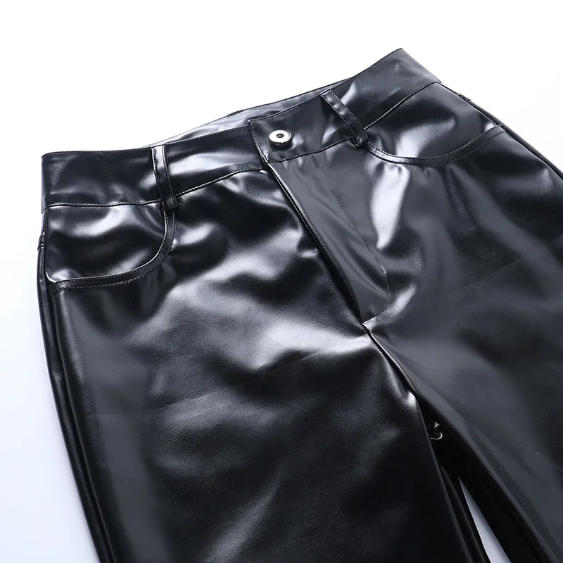 

Fake leather pants change into high waist straight tube long sexy belt pocket women casual pants, 2021 fashion