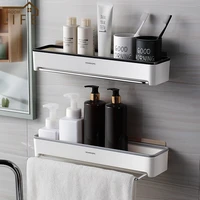 Bathroom Shelf Towel Holder Extendable Hanger Shower Shampoo Rack Bath Organizer Kitchen Storage Basket White Floating Shelf