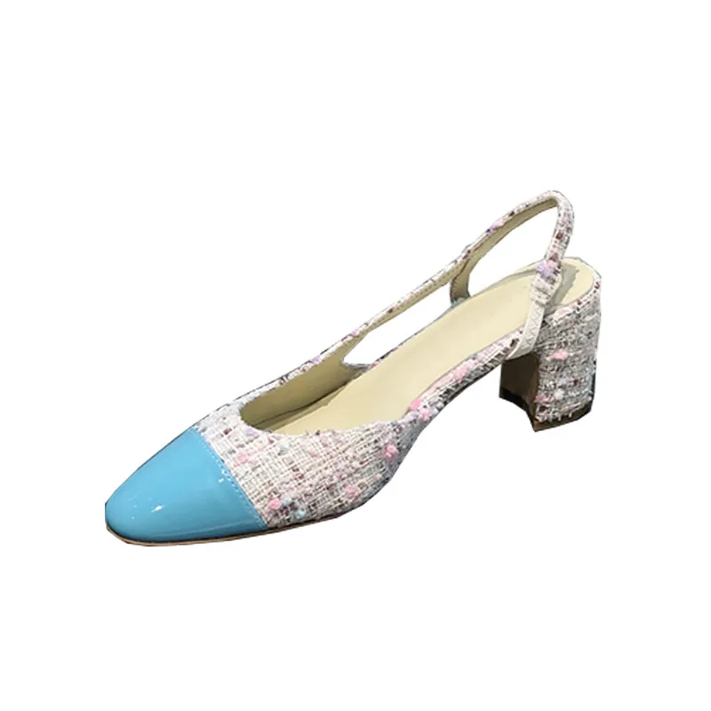 

Women's Shoes Thick Heel Round Toe Shallow Mouth Rear Empty Leather Handmade Sandals Luxury Fashion Classic Color Matching 34-43