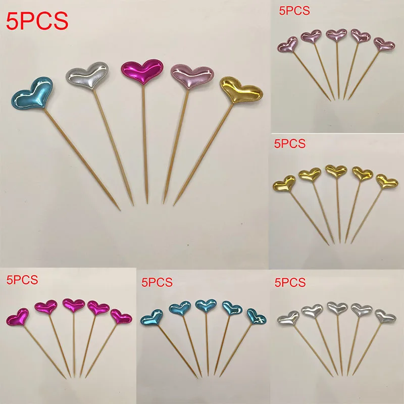 

5 Pcs/Lot Lovely Heart Star Cake Topper For Birthday Cupcake Flag Baby Shower Party Wedding Decoration Supplies