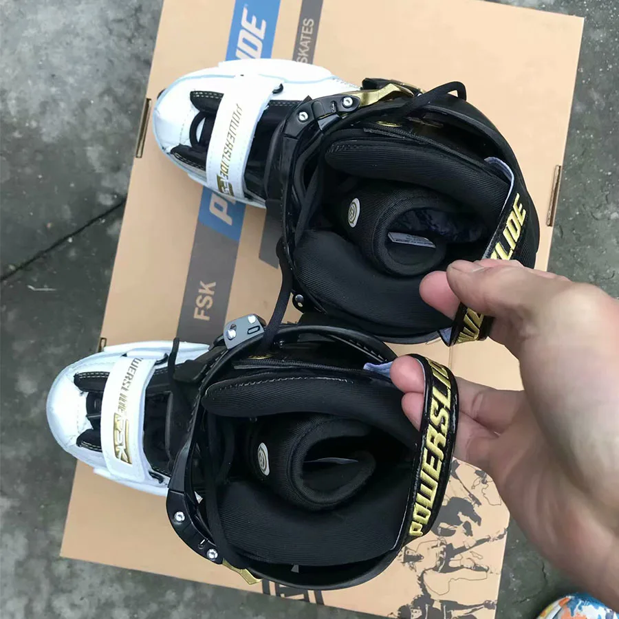 Черный золотой POWERSLIDE S4 профессиональные слалом коньки для взрослых роликовые коньки обувь скольжения коньки