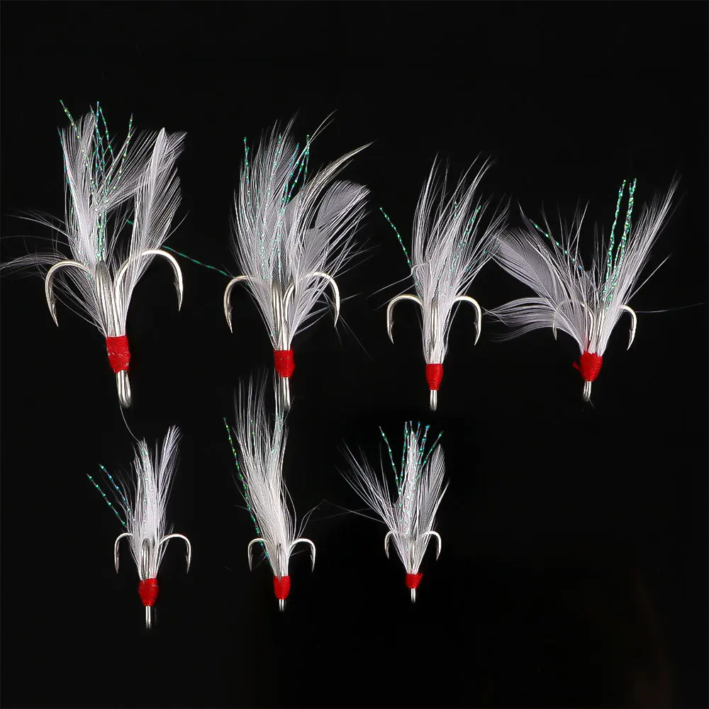 10 шт. тройные рыболовные крючки Крючки с перьевыми крючками для ловли рыбы