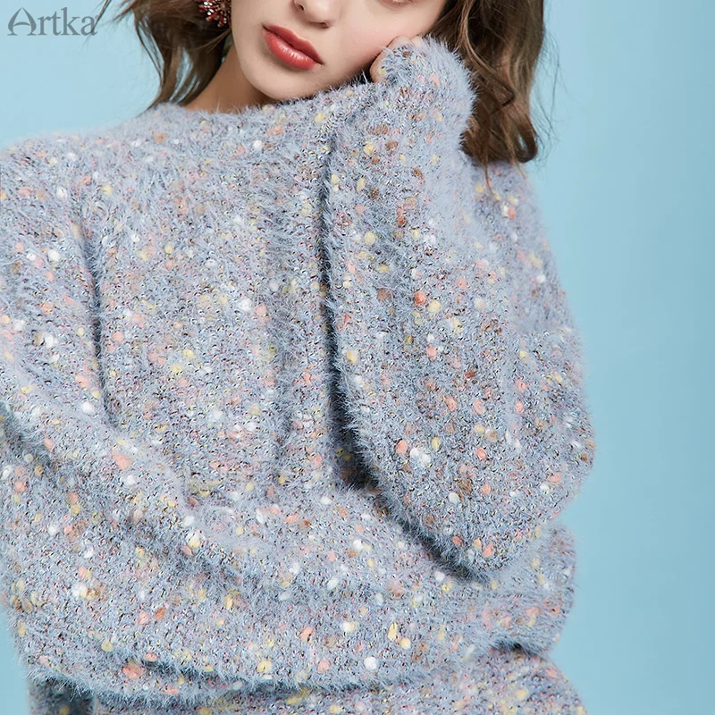 ARTKA 2019 Autumn Winter New Women Sweater Fashion Colorful Knitted Sweaters Thicken Warm Loose O-Neck Pullover YB11393Q | Женская