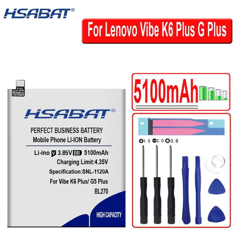 HSABAT BL270 5100mAh аккумулятор для lenovo Vibe K6 Plus G Plus/G5 Plus батареи K6 Note K53a48