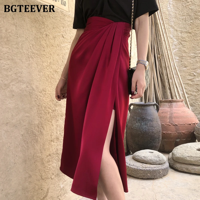 BGTEEVER модные красные женские юбки с разрезом по бокам завышенная талия Необычные