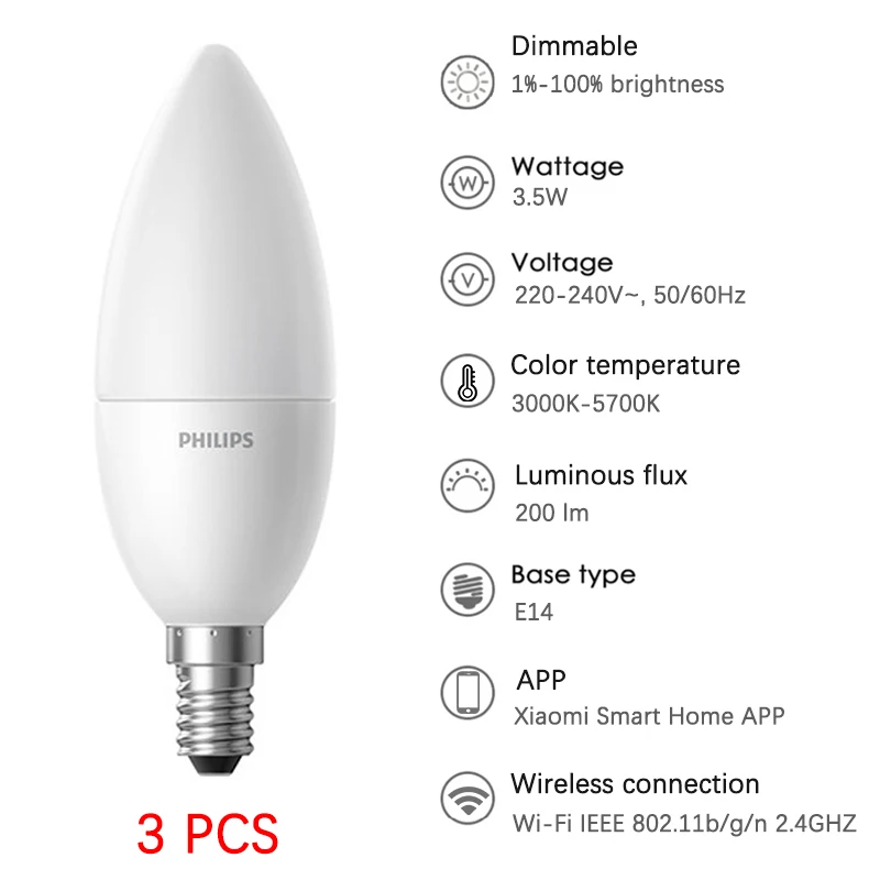 3PCS scrub version Xiao mi jia светодиодные свечи Смарт светильник лампа WiFi E14 затемнения PHILIPS Zhirui лампа приложение управление mi умный дом устройство автоматизации - Цвет: 3PCS scrub version