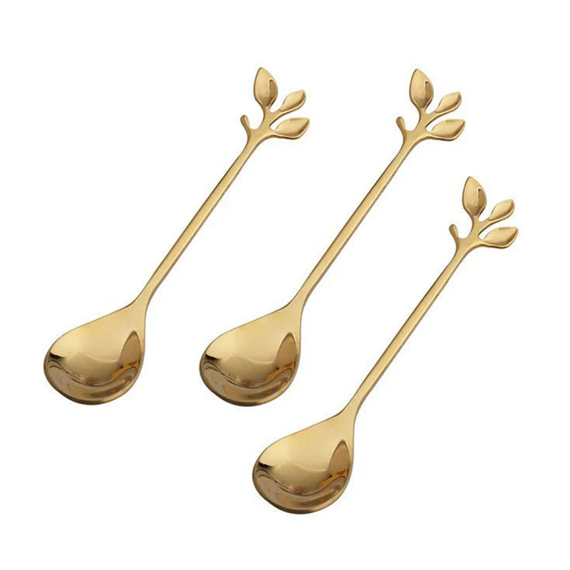 

Coffee Stirring Spoon Stainless Steel Creative Branch Leaves Shape Creative Cutlery Dessert Spoon Jam Ice Cream Tea Spoon,Gold(5