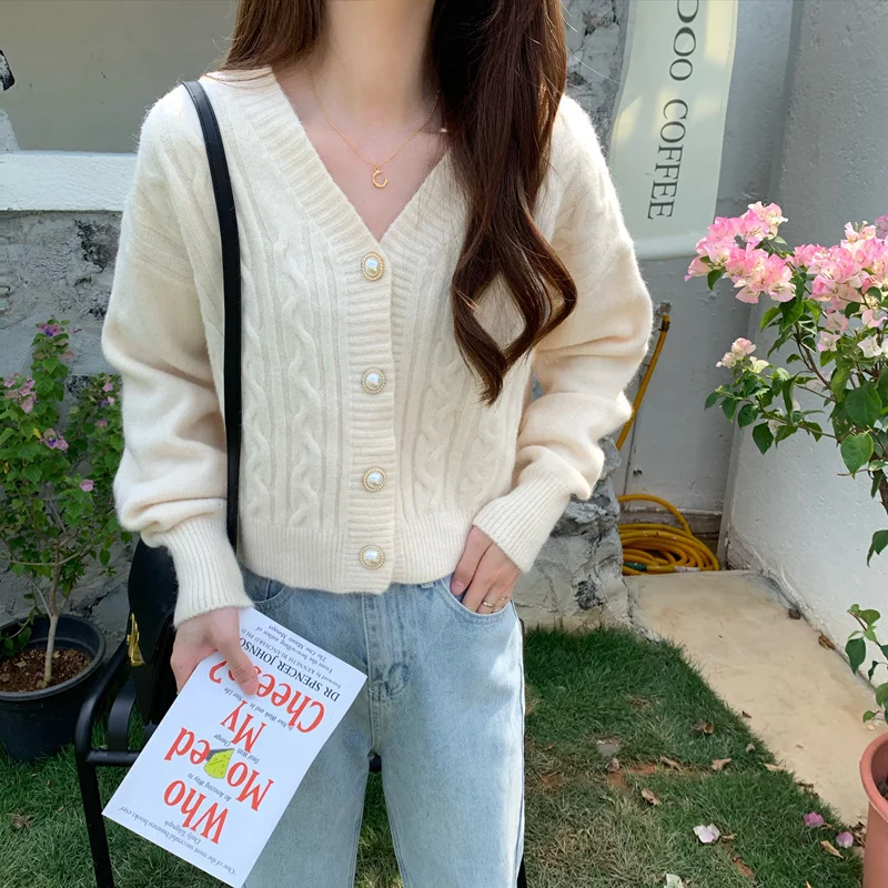 Unif Cardigan V Neck Long Sleeved Sweater For Women Winter 2021 New Knitted Loose Thin Top Jum |
