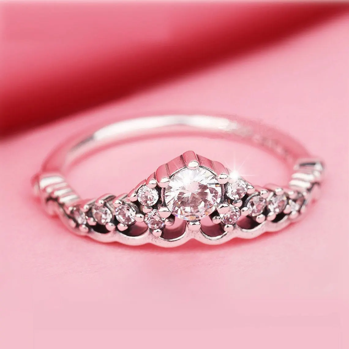 

925 Sterling Silver Fairytale Tiara Ring With Clear CZ Fashion Pandora Style Ring For Women