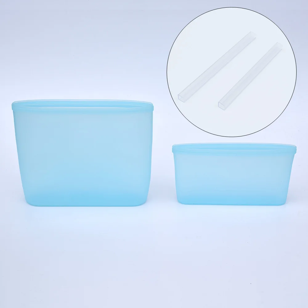 2Pcs Blue Bags Силиконовый контейнер коробки для обедов мешки для хранения еды молния герметичная миска для свежей еды Топ многоразовые закрытые фрукты овощи герметичная чашка - Цвет: 2Pcs Blue Bags
