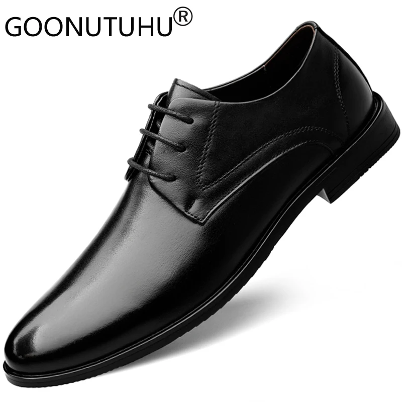 Fashion Men's Derby Shoes Genuine Leather Male Classic Brown Or Black Lace Up Shoe Man Work Office Formal Shoes For Men Hot Sale