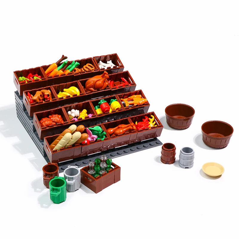 Полный набор деталей сделай сам строительные блоки еда хлеб рыба фрукты обжарка