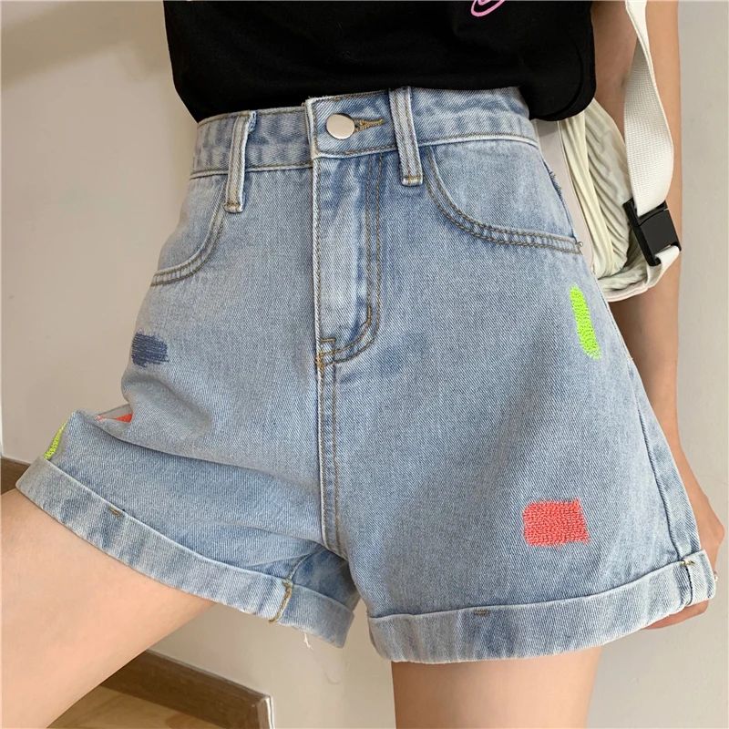 Шорты женские джинсовые с завышенной талией Модные Винтажные свободные модные
