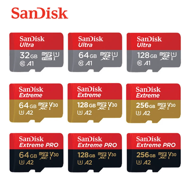 100% Original SanDisk  Micro SD Card 16GB 32G microSDHC 64G 128G 256G MicroSDXC UHS-I Class10 Memory Tran Flash TF Cards