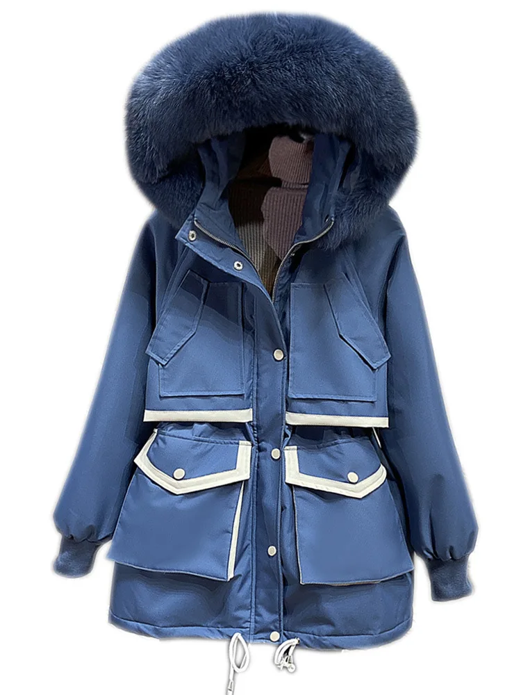 

Jacket Female 2020 New Winter Loose Thick Parka Fashion Sweets girl Fox Hoodie Medium Length Coat with Zippers