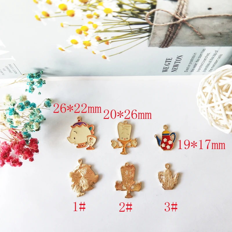 

10pcs Bracelet Earrings Jewelry Making Accessories Cartoon Candlestick Teapot Magic Lamp Enamel Charms Metal Pendants For DIY