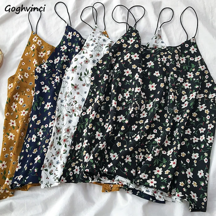 

Camis Women Floral Designer Chiffon All-match Tanks Womens Ins Loose Leisure Fashion Chic Sleeveless Tops Female Streetwear New