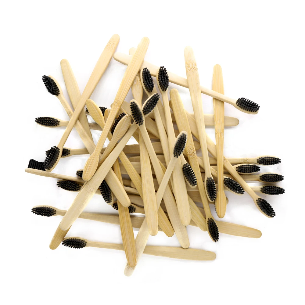100 Pieces Medium Toothbrush Bamboo Toothbrush Wood Handle Novelty Bamboo Medium-bristle Capitellum Bamboo Fibre Wooden Handle