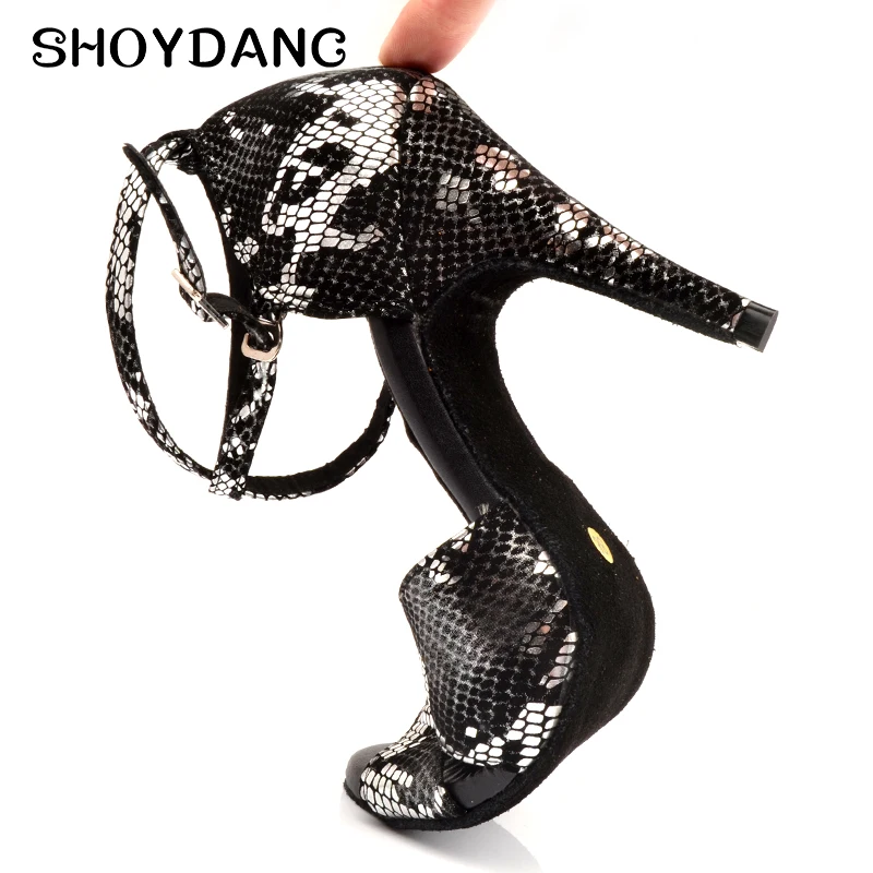 Женские туфли для латиноамериканских танцев черные со змеиным узором
