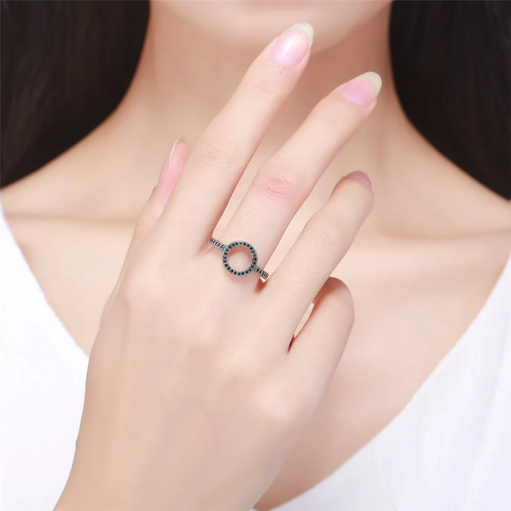 

YPAY 100% Genuine 925 Sterling Silver Open Rings for Women Korea Geometric Round Circle Adjustable Ring Fine Jewelry YMR009