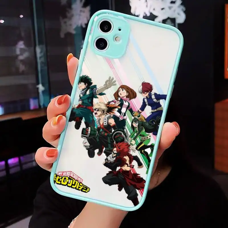 

Anime My Hero Academia Phone Cases Matte transparent For blue iPhone 12 Mini 11 Pro XR XS Max 7 8 Plus X Back Cover