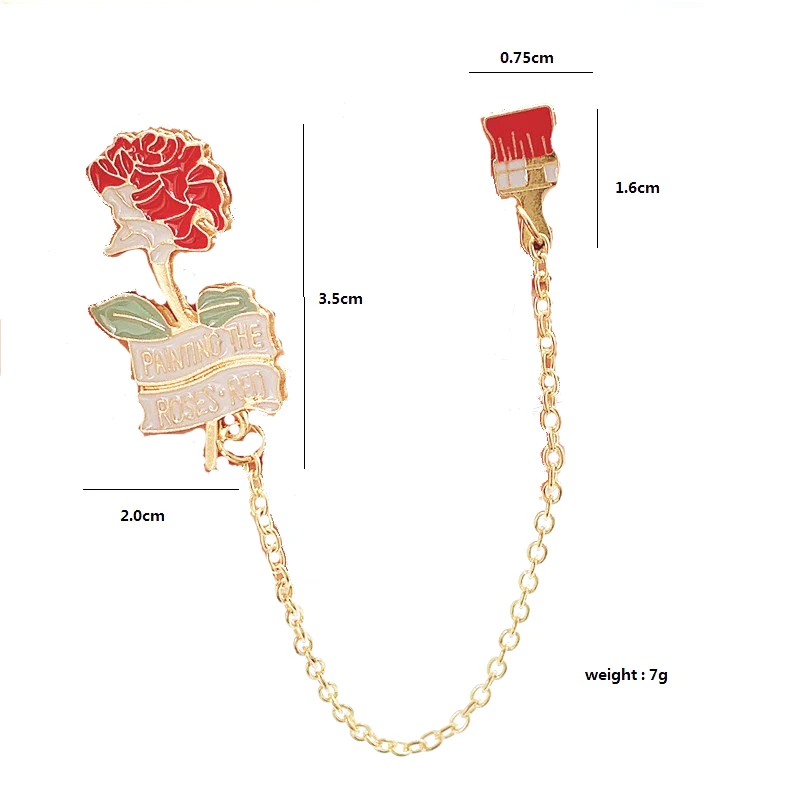 Red Rose Brush Link Metal Enamel Brooch Painting the roses Badge Pin Unique Trendy Costume Backpack Jewelry Accessories Gift | Украшения и