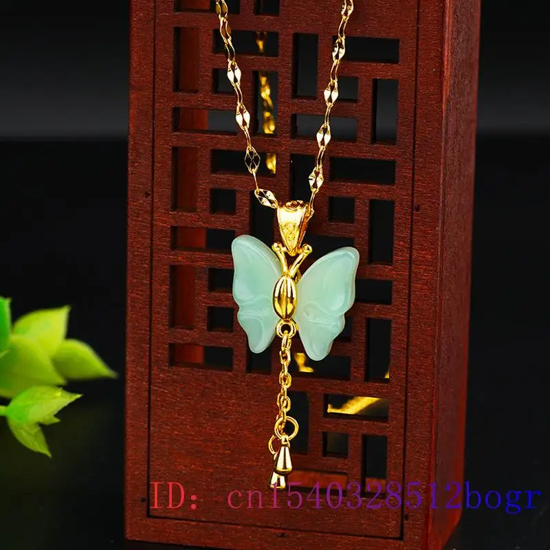 

Jade Butterfly Pendant Chinese Necklace Charm Gifts Fashion Amulet 925 Silver Natural Chalcedony Women Jewelry