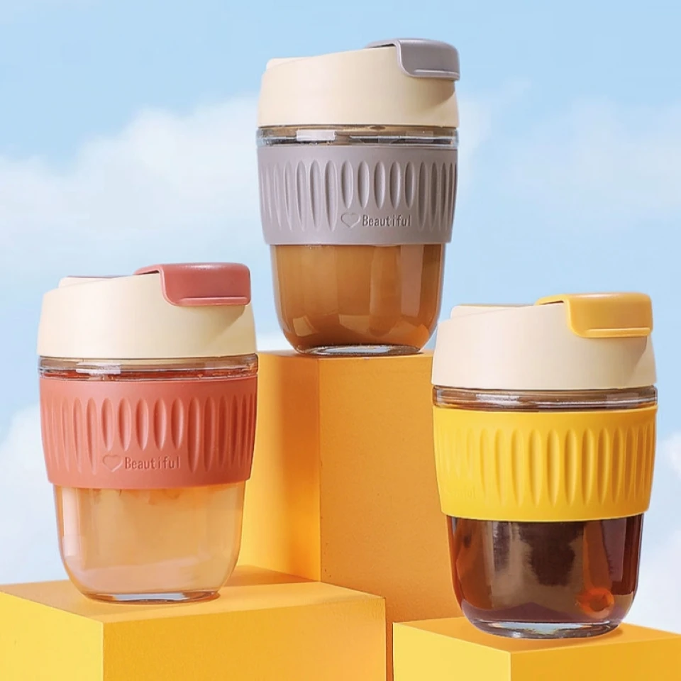 

350/540ml Summer Kawaii Direct And Straw Type Glass Water Bottlte Silicone Heat Shield Coffee Milk Cup Gift Office School Home