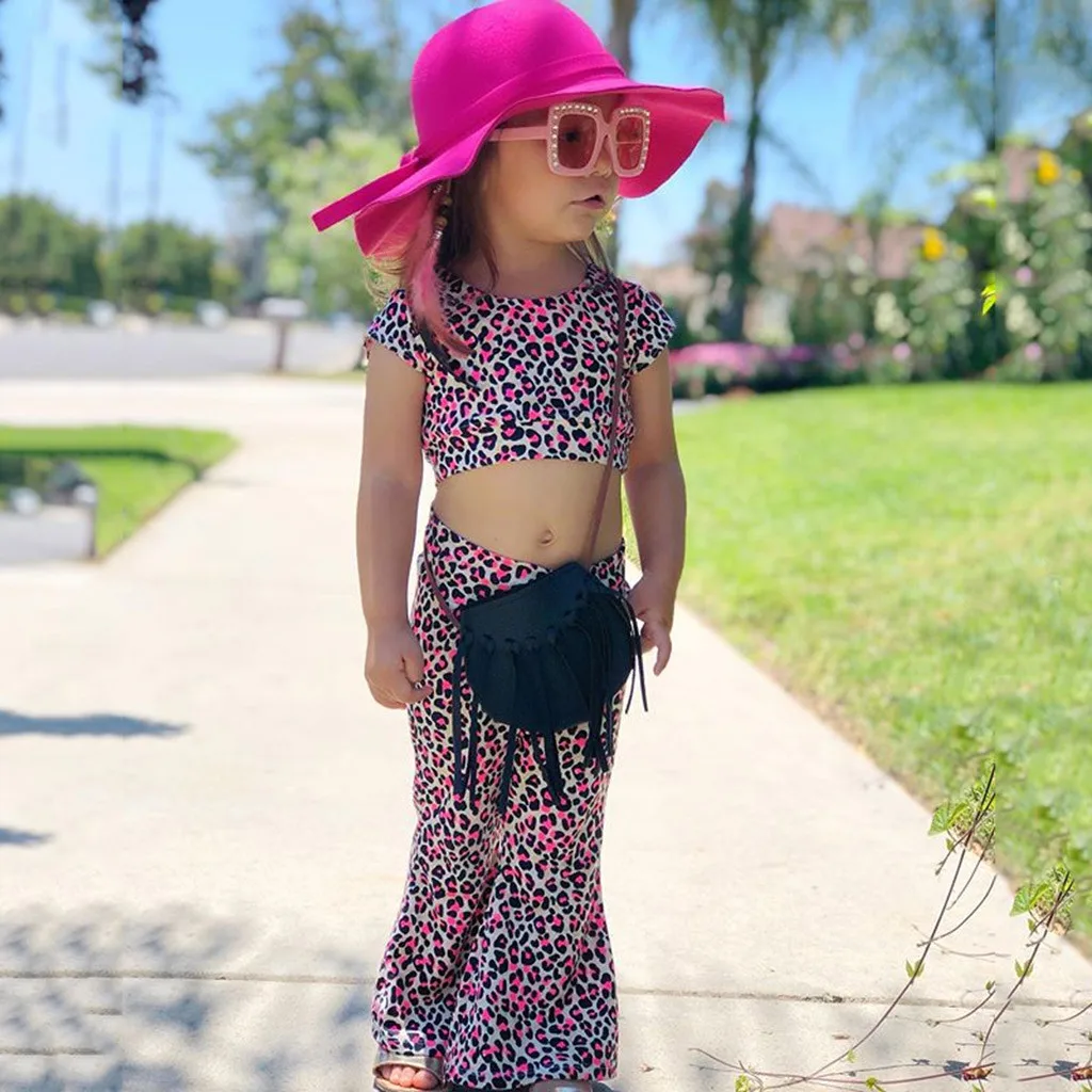Комплект одежды из 2 предметов для маленьких девочек топы с леопардовым принтом +