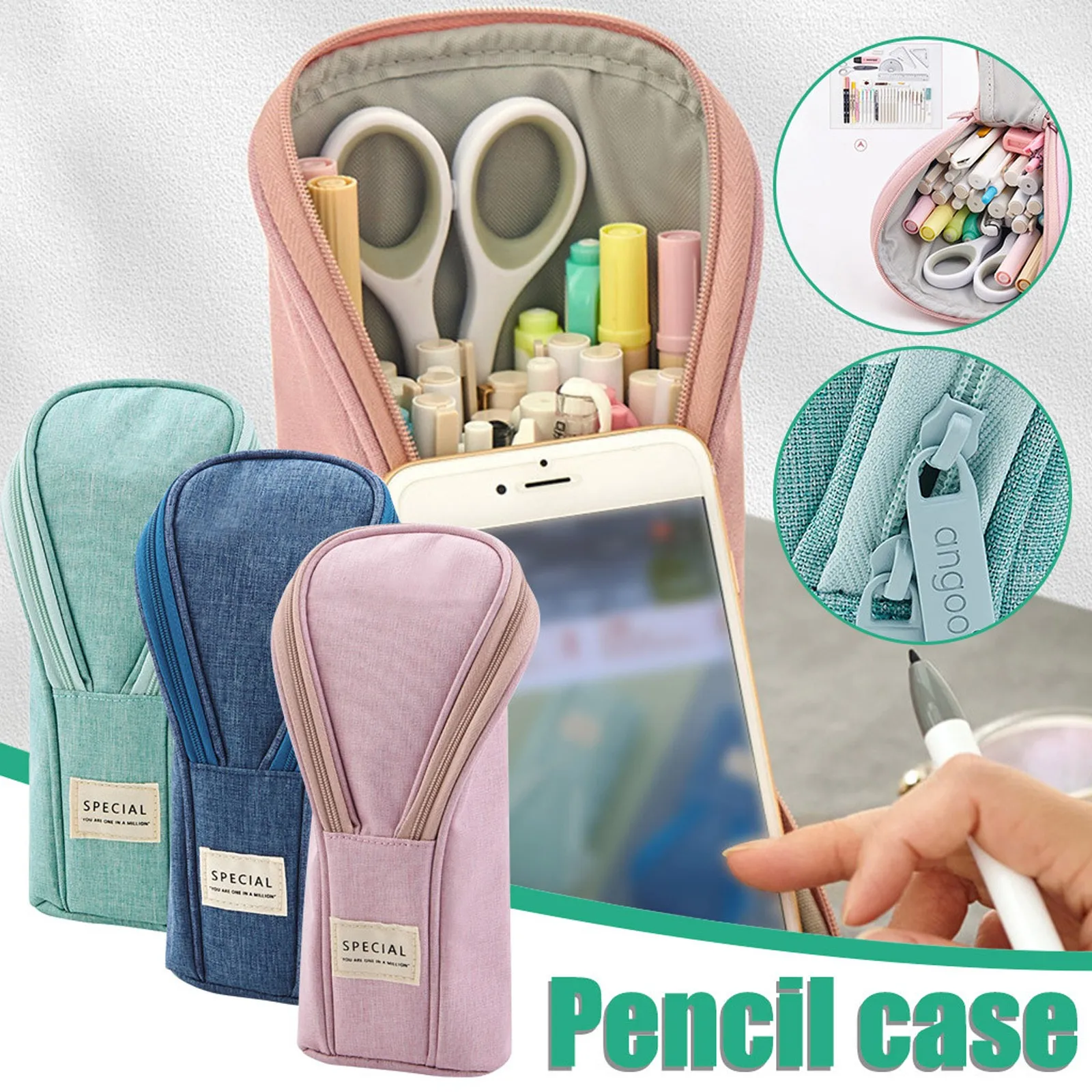 

Portable canvas pencil case Big Capacity Pencil Pen Case Bag School supplies storage bag student pen bag Stationery bag 2021