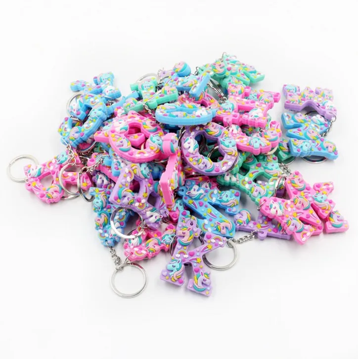 1 Pcs Kawaii Unicorn Letters key Chain For Girl Kids Keychain Women Car Key Ring Letter Holder Party Favors Gift