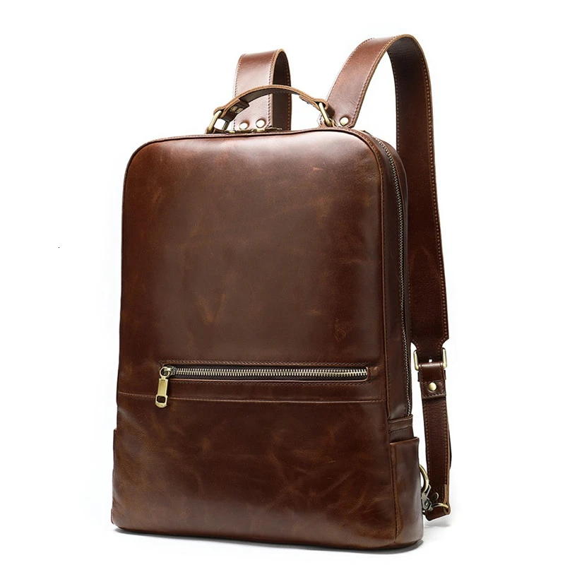 

Business Man Backpacks Crazy Horse Leather Backpack For Laptop Vintage Men Travel Bags Quality Male Mochilas