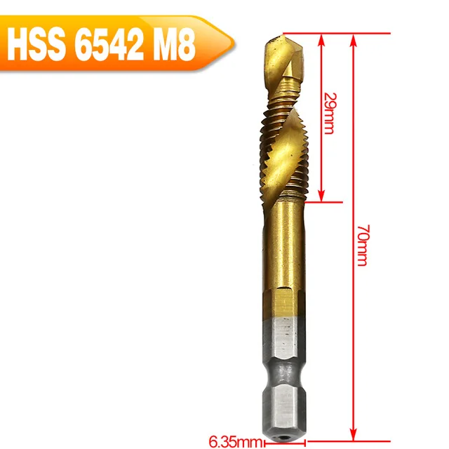 6 шт. Hss6542 комбинированное сверло винтовой кран 1/4 шестигранный хвостовик машина ручные краны Титан M3 M4 M5 M6 M8 M10 сверло Зенковка - Цвет: M8