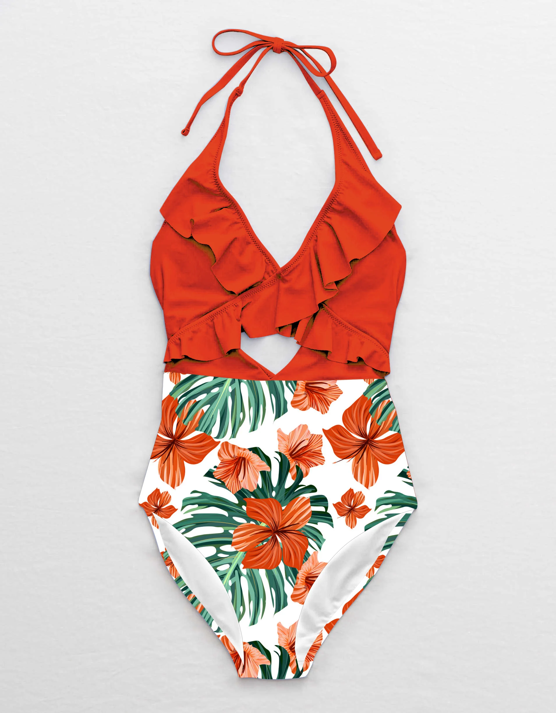 2020 сексуальный купальник с открытой спиной и рюшами принтом пуш ап высокой