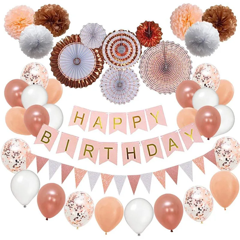 

Birthday Party Decoration Adult Kids Girl Supplies Happy Birthday Banner Rose Gold set Baby Shower Gender reveal Balloons Decora