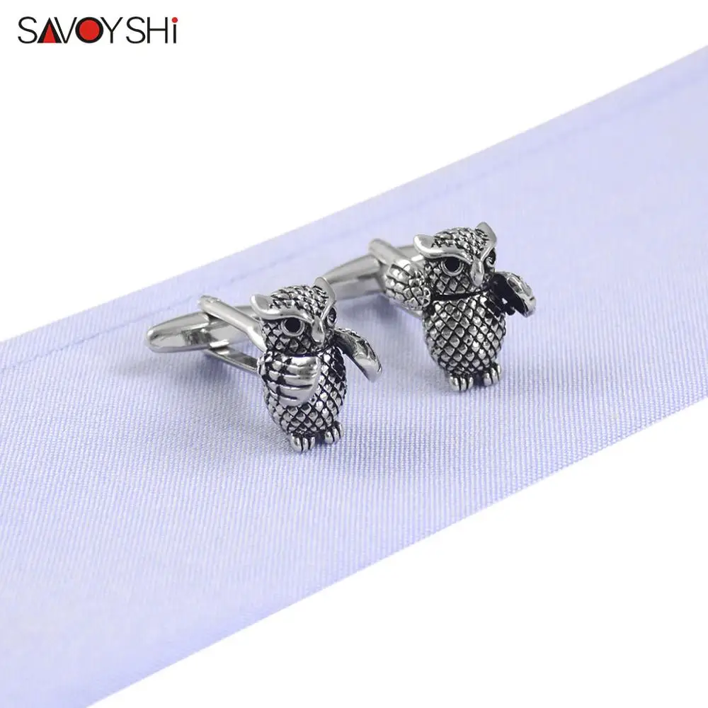 SAVOYSHI Novelty Mens Shirt Cufflink High Quality Brass Cufflinks Black Owl Cuff links Brand Cuff buttons suit cuffs Jewelry