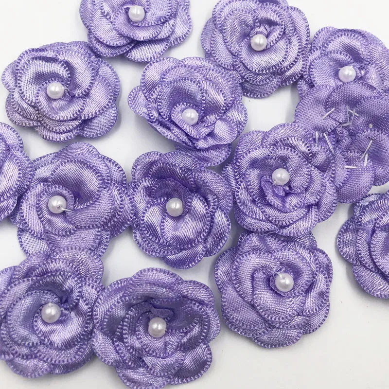 Purple 10 шт. атласные Ленточные банты цветочные с жемчужные свадебные аппликации «сделай сам» upick B006 - Цвет: Purple