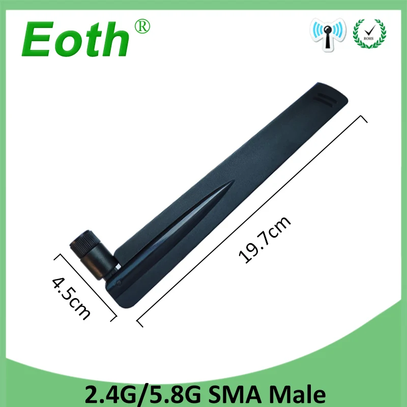EOTH 5pcs 2.4g 5.8g antenna 8dbi sma male wlan wifi dual band antene iot module router tp link signal receiver antena high gain