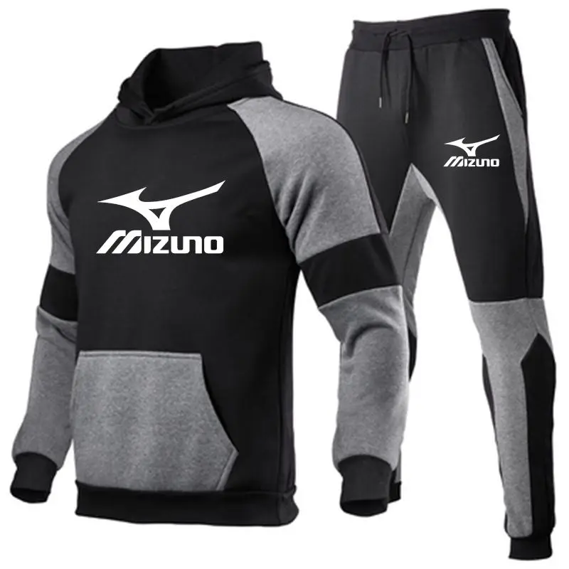 

2-Color Stitching Hoodie Autumn And Winter Men's Mizuno Sportswear Sweatshirt + Sweatpants Two-Piece Men's Suit Printed Sportswe