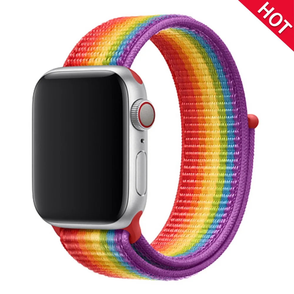 Band For Apple Watch Series 5 4 3 2 1 38MM 42MM watchband Breathable Nylon Strap Sport Loop for iwatch Bracelet 40MM 44MM - Band Color: Rainbow color