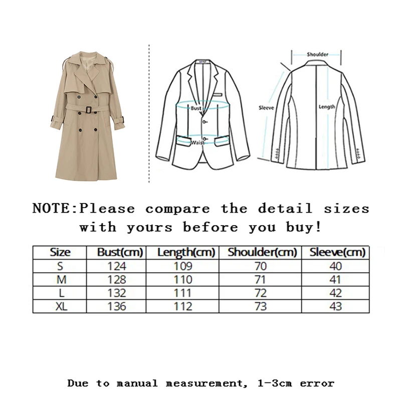 

SLLSKY New Solid Double Breasted Women Trench Coat 2020 Autumn Winter Casual Adjustable belt Loose Long Office Lady Outerwear