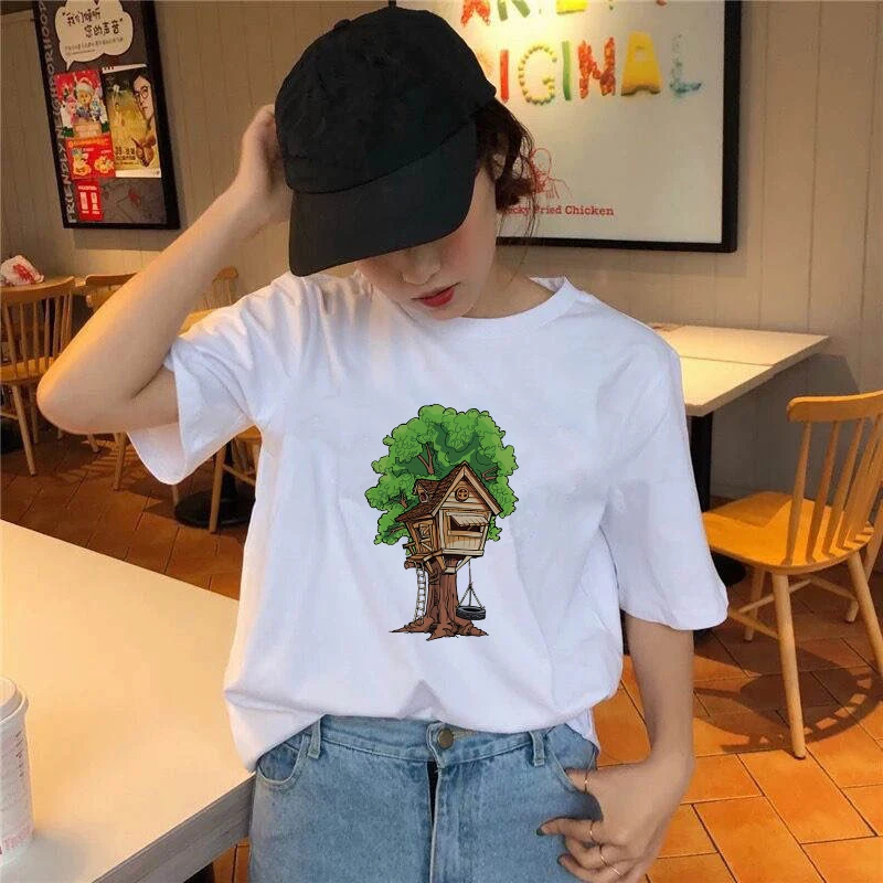 

Women Graphic Cute Summer O-neck 90s Style Casual Fashion Aesthetic Green Plants Print Female Clothes Tops Tees Tshirt